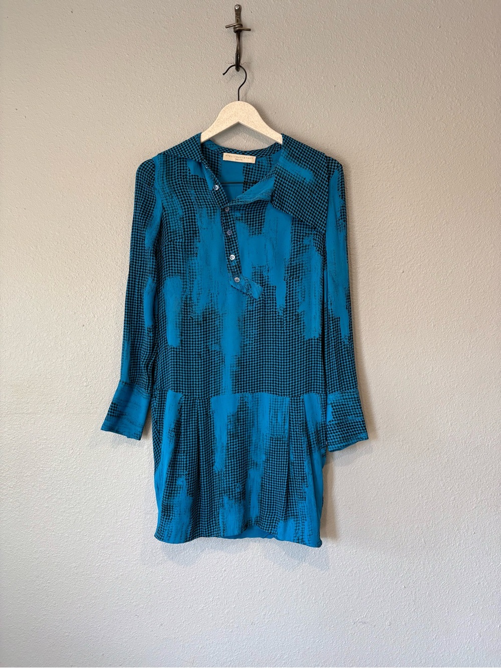 Stella McCartney 100% Silk Y2K Mod Retro Abstract Long Sleeve Mini Dress